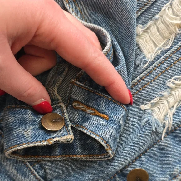 Mono B Blue Distressed Jean Jacket - Picture 8 of 11